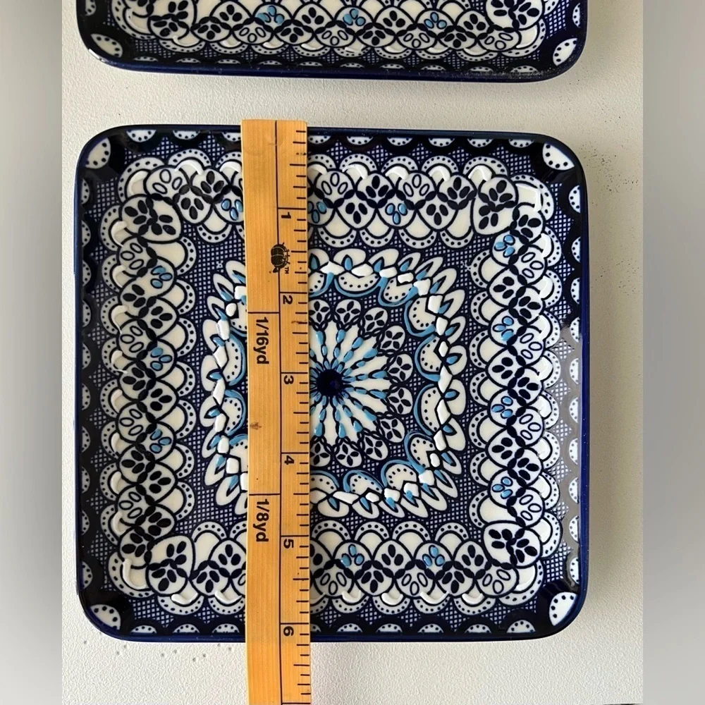 Pottery Barn Baja Appetizer Plate Set of 2 |Handpainted Blue on White